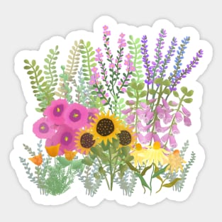 English cottage Garden on Black Background Sticker